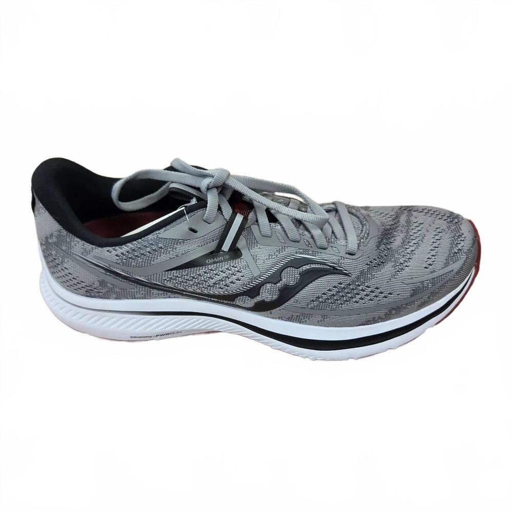 NEW SAUCONY men's omni 21 sneaker in alloy grey/garnet/white